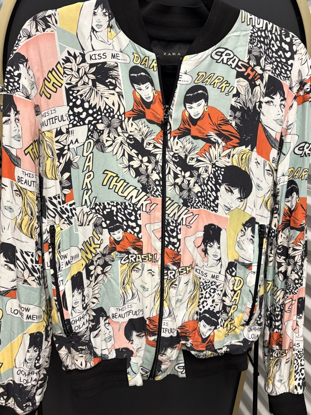 Zara THROWBACK Comic Manga Graphic Print Bomber Jacket